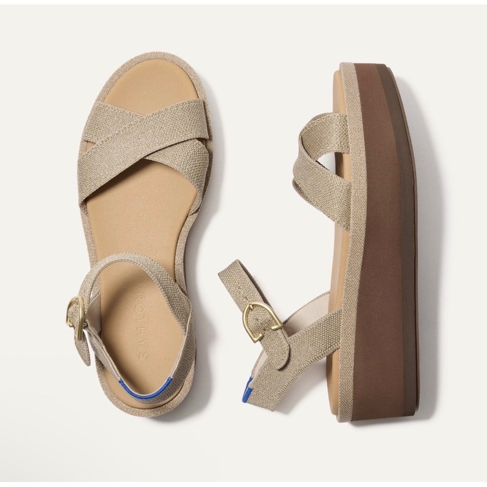 Rothys The Criss Cross Aurora Wedge Platform Sandals Womens Size 5.5 NEW!